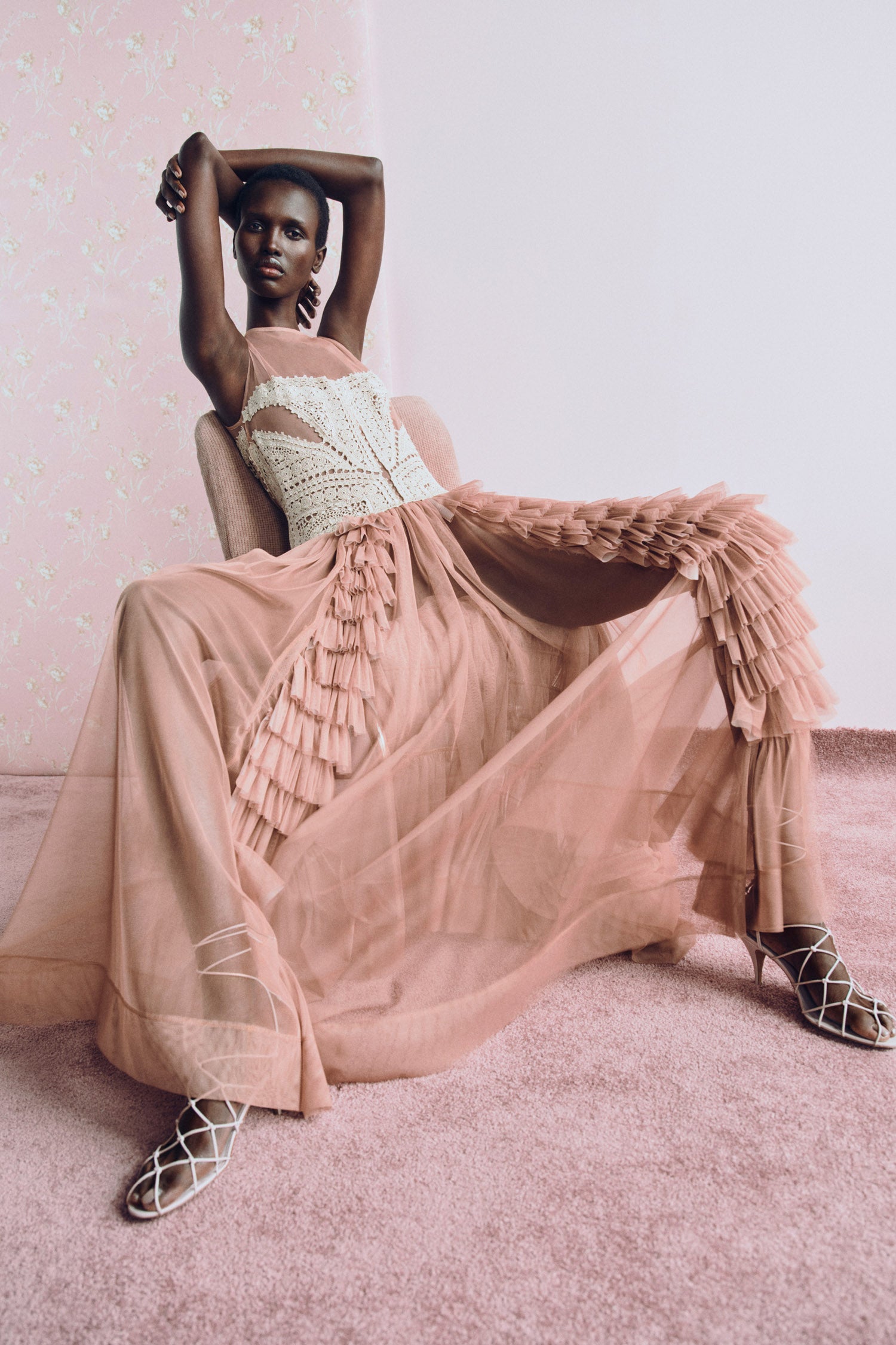 Ulla Johnson Orla robe maxi Sandstone crochet tulle sans manches