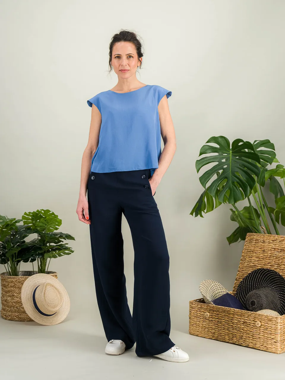 Anahide Saint André EVA top crêpe de soie bleuet