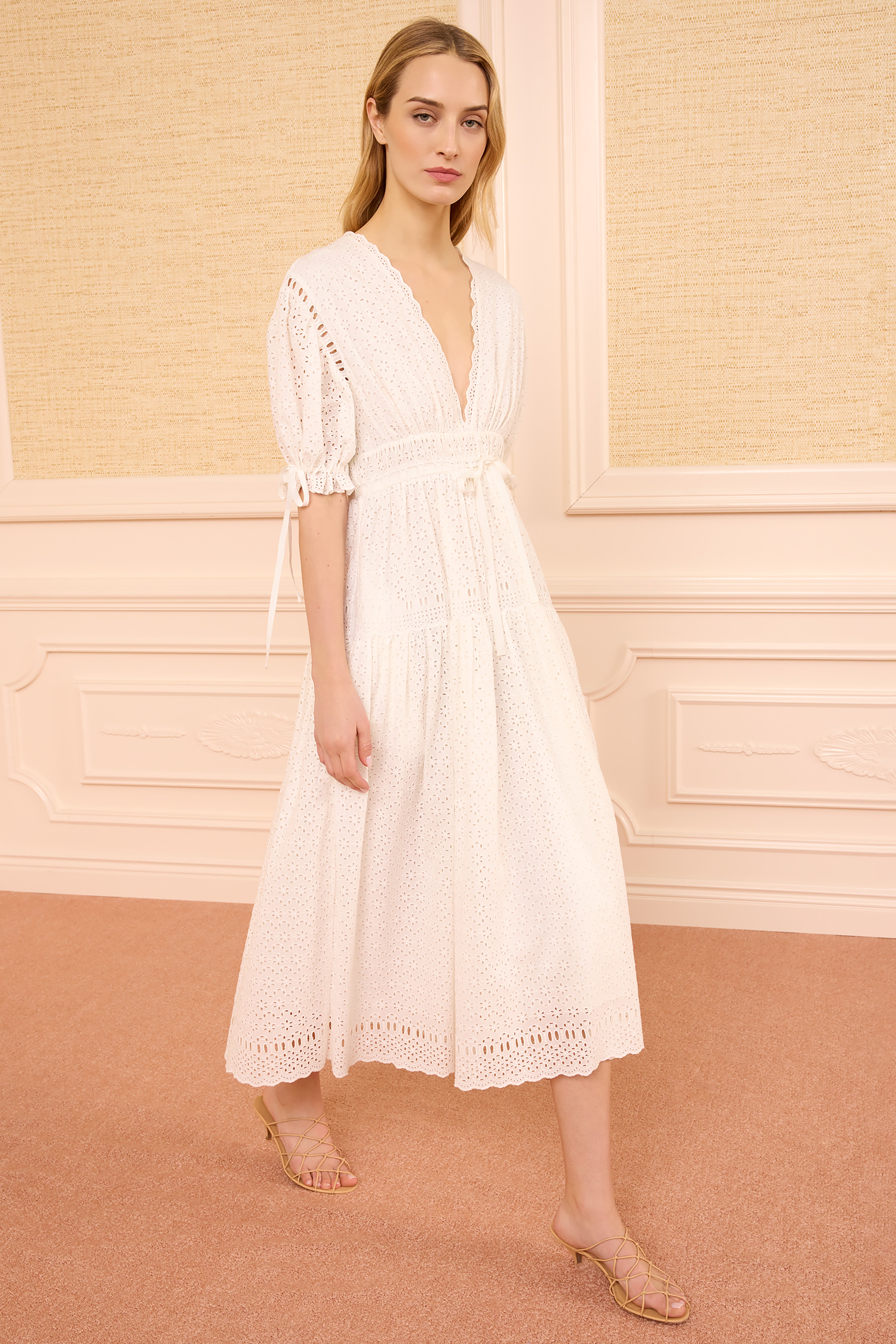 Ulla Johnson Ottilie PF260107 robe coton Pristine blanche midi