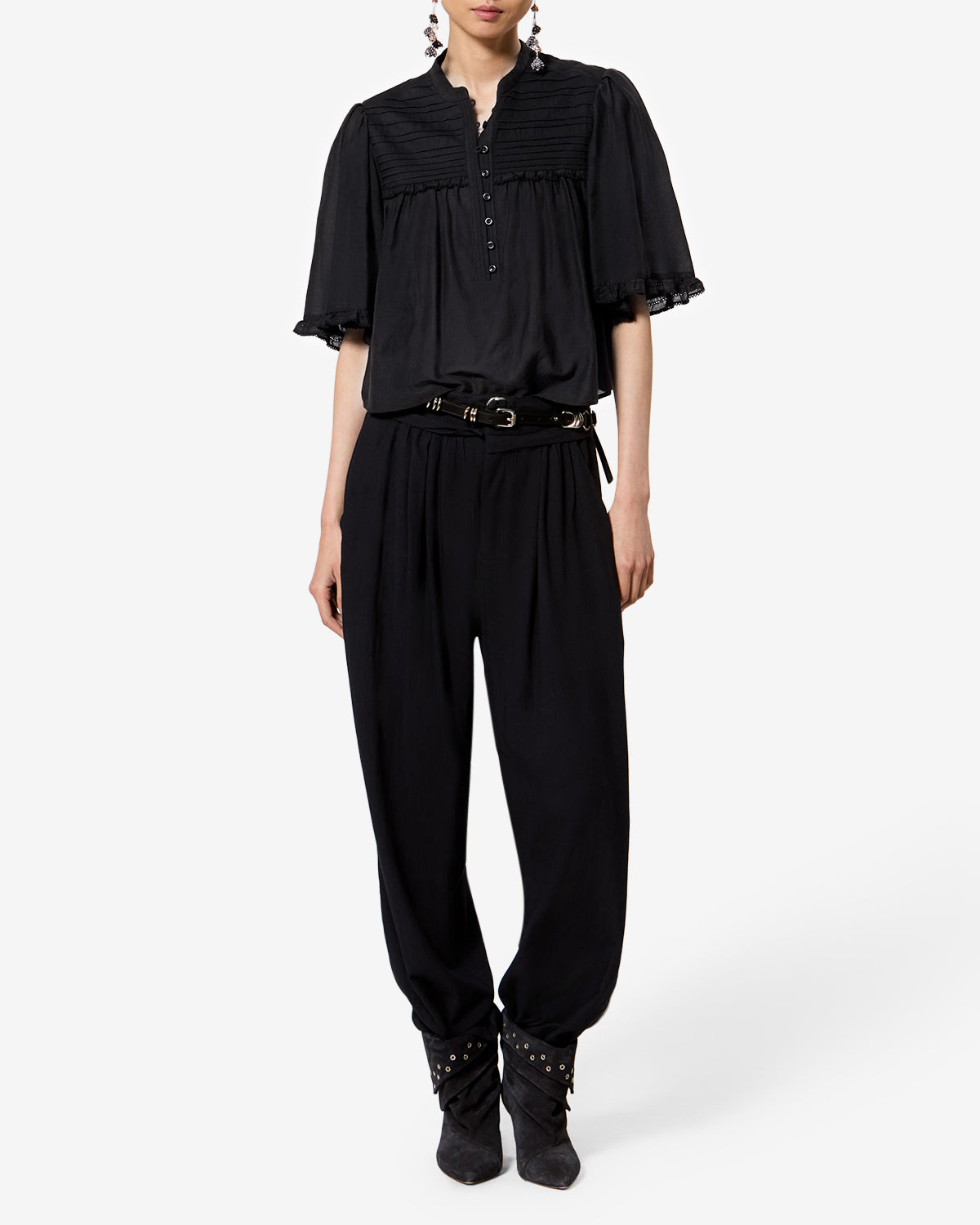 Isabel Marant Douna blouse voile coton noir dentelle