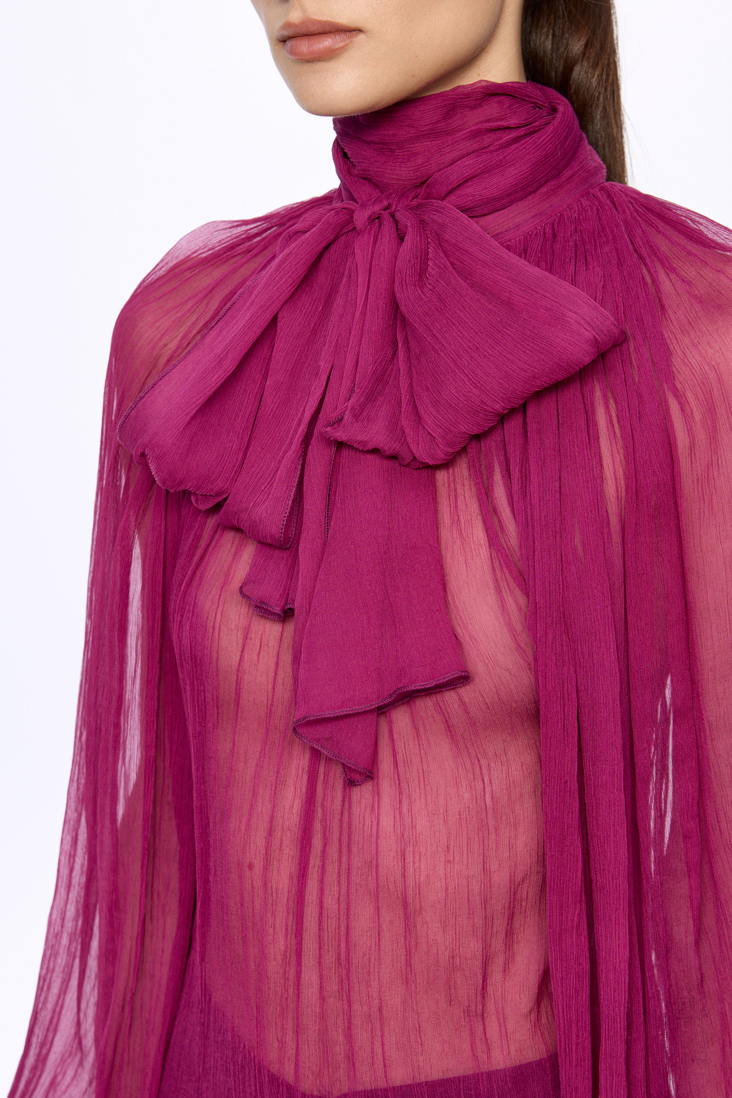 ATU Body Couture Silk chemisier soie fuchsia à foulard