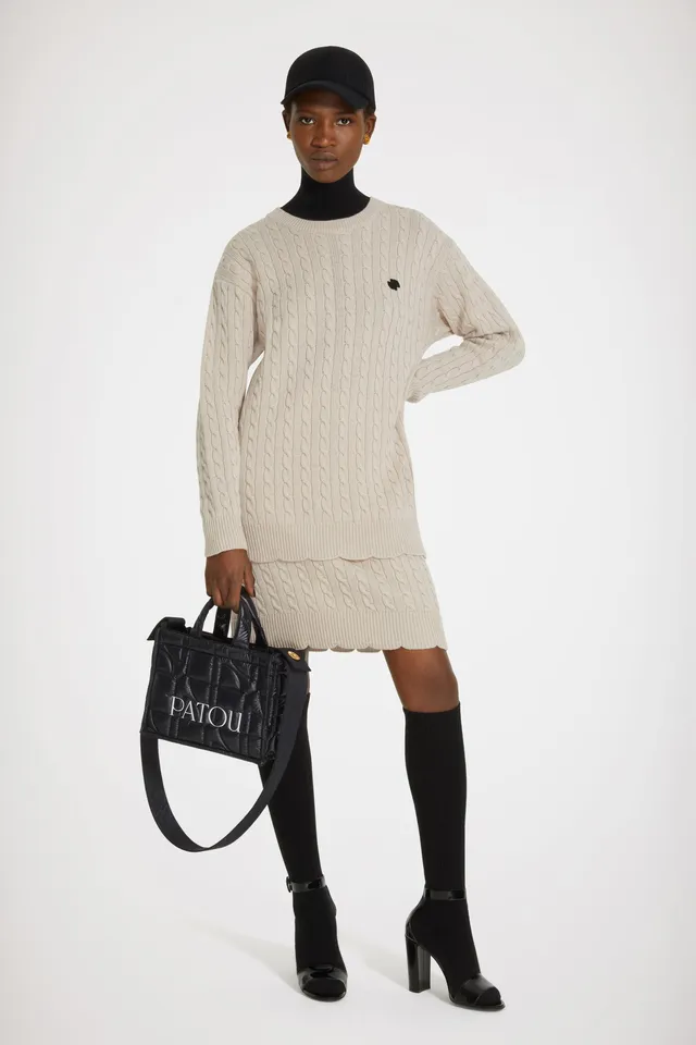 Patou KN107 jupe maille torsadée laine mérinos biscuit