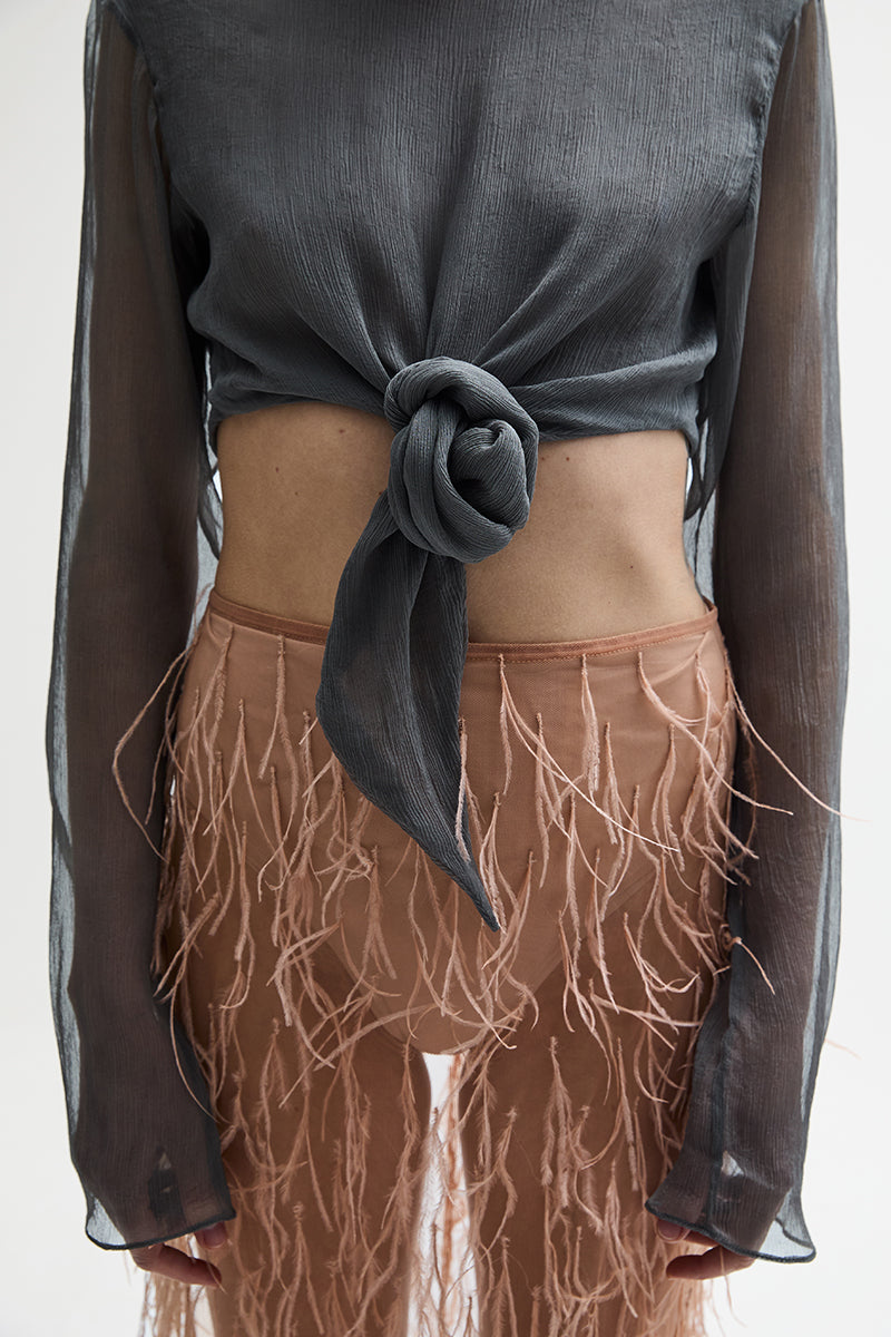 ATU Body Couture top TETHER soie manches longues nœud