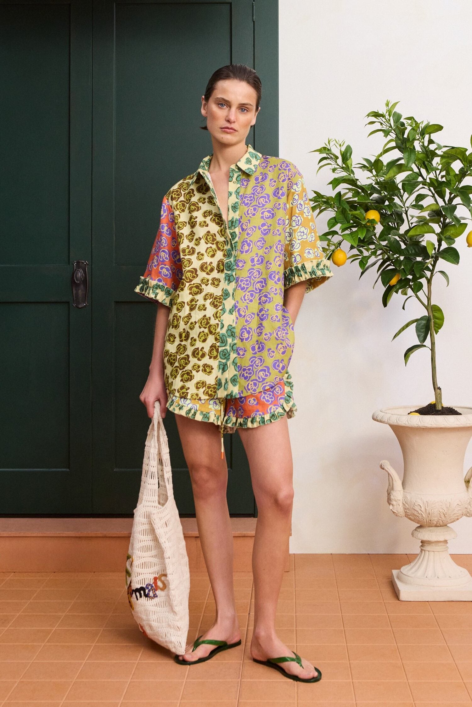 Alemaïs Patty Spliced chemise imprimé floral 100% chanvre