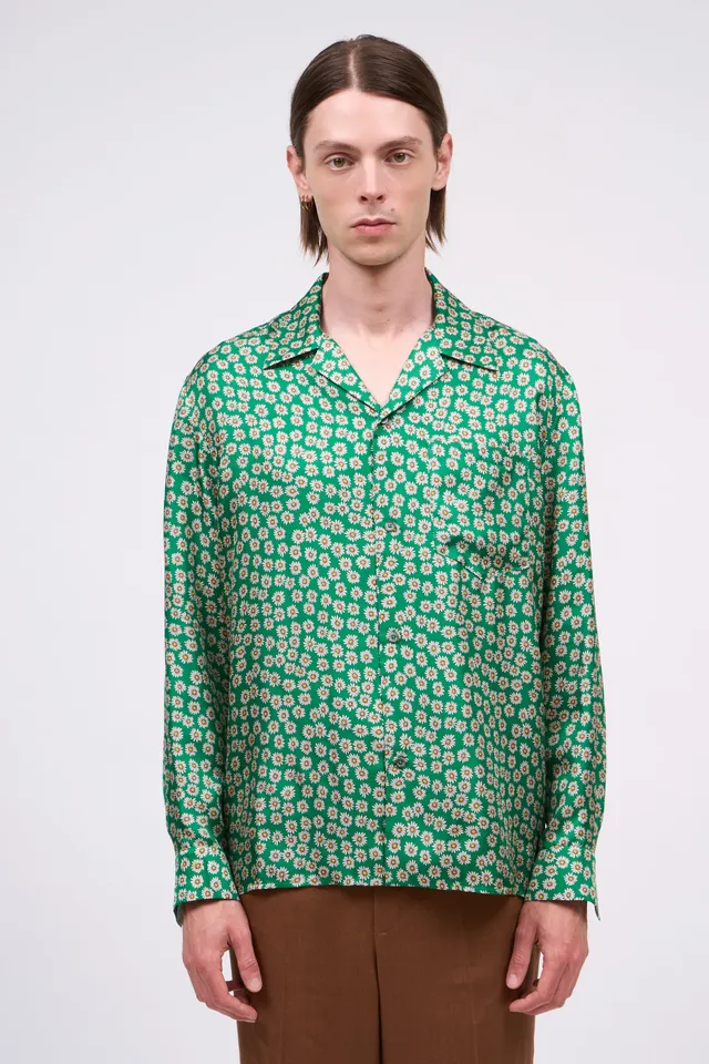 Paul & Joe Erika chemise homme soie vert marguerites