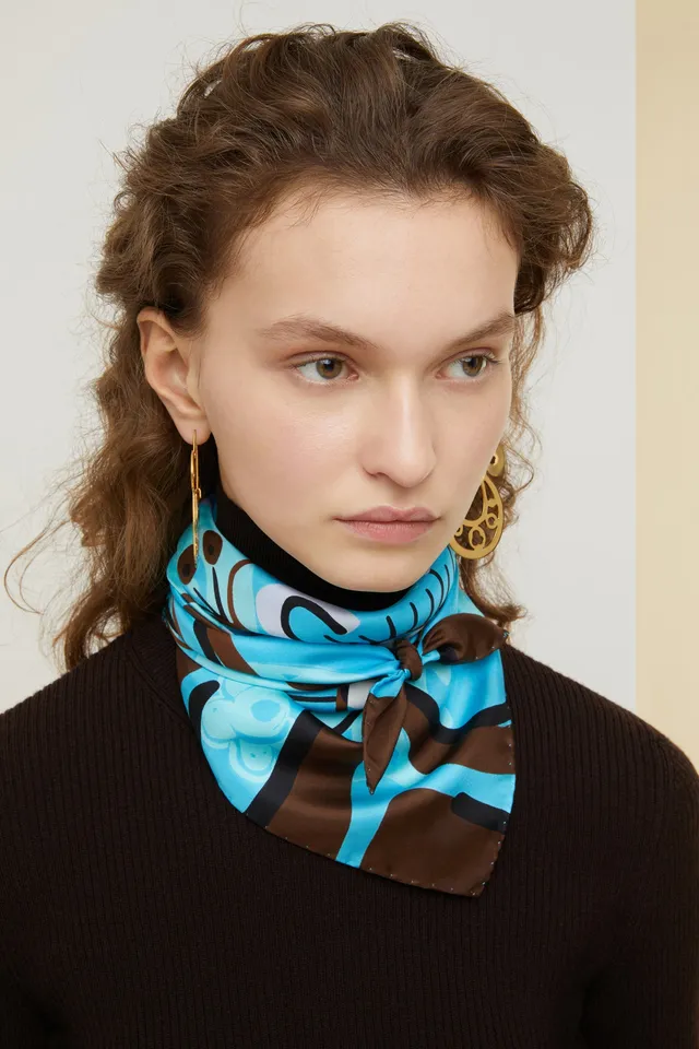 Patou Accessories foulard soie AC013 Blue Thistle Flower TU