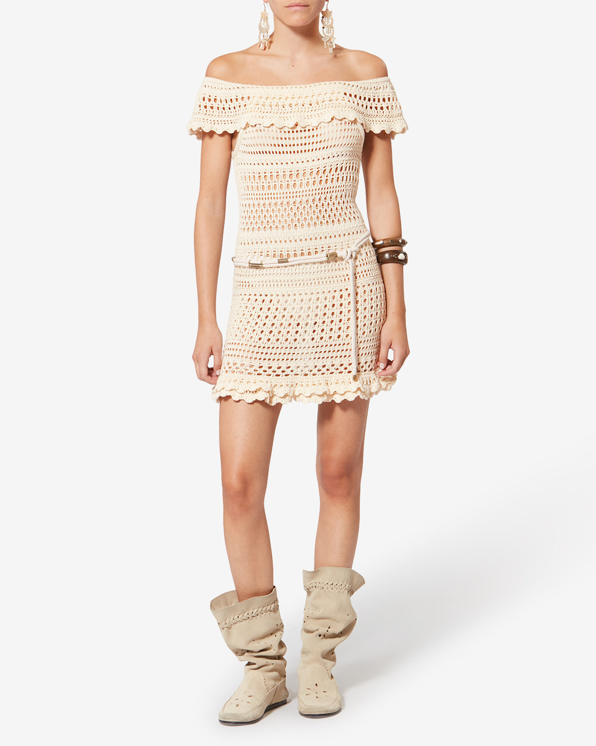 Isabel Marant Zoa RO1048 robe courte écru crochet coton