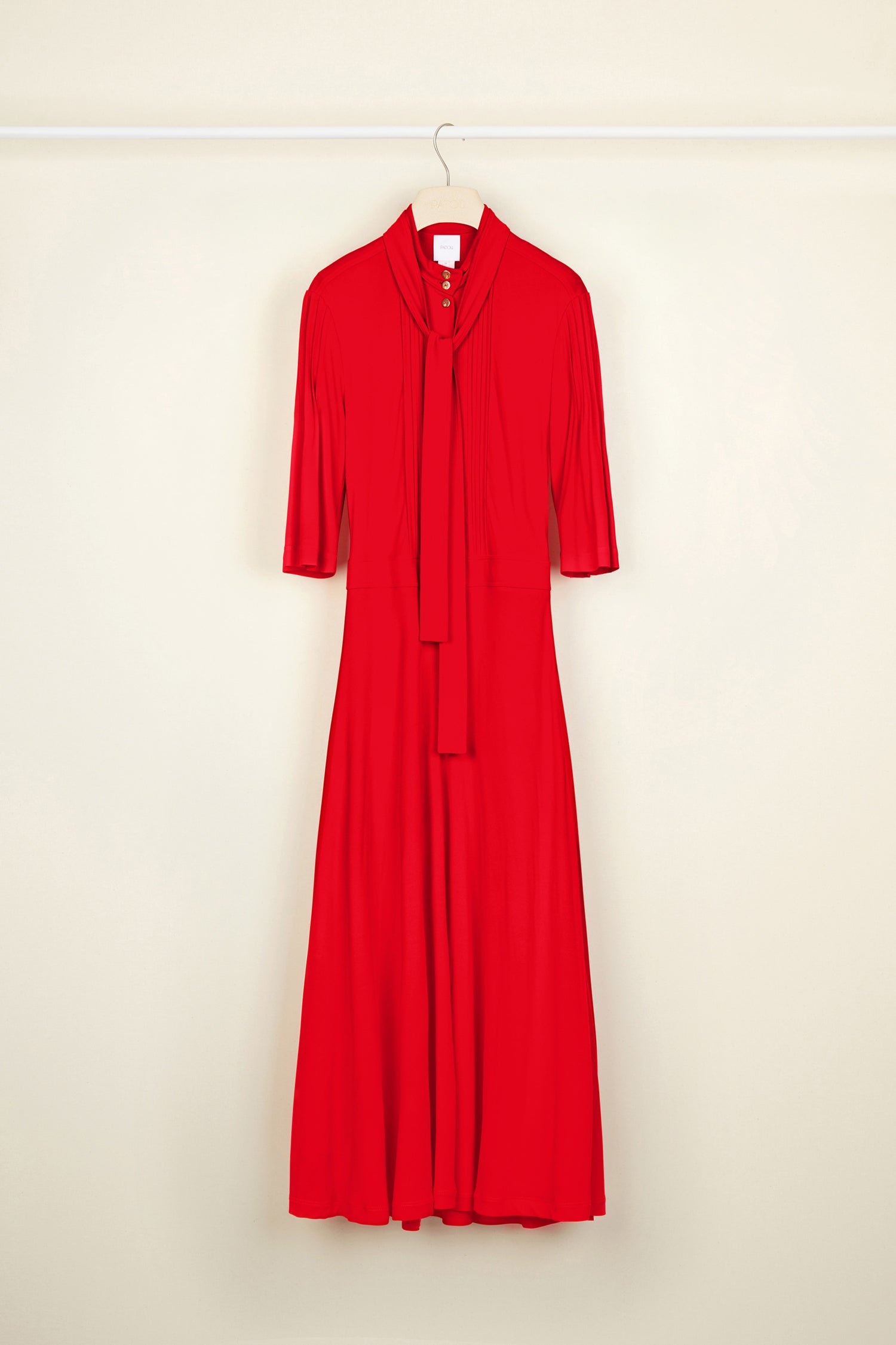 Patou DR055 robe midi rouge coquelicot jersey plissée
