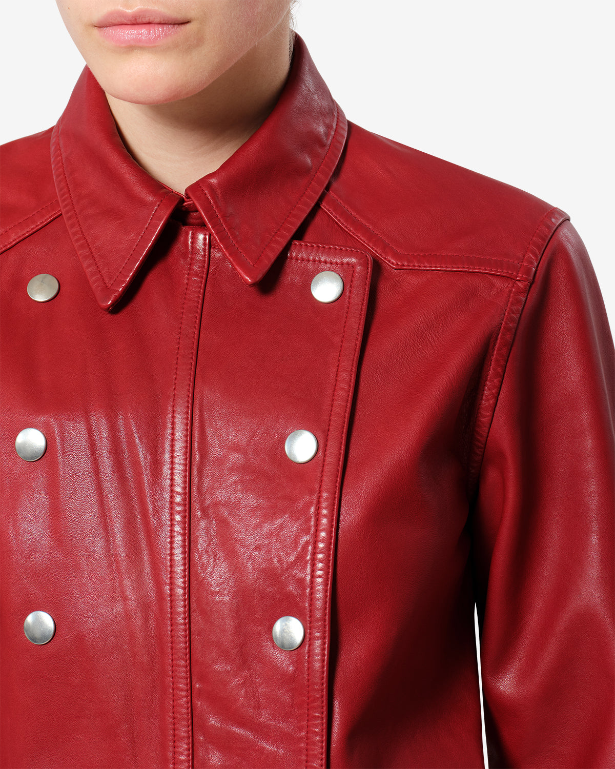 Isabel Marant Valdy chemise cuir rouge agneau