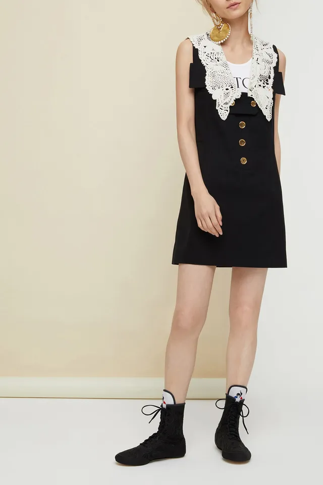 Patou P20DR0030027902B robe safari noire coton Panama