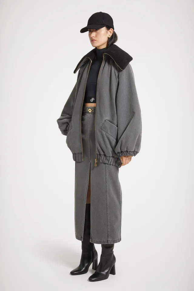 Patou H23OU023 veste jean denim bio Anthracite oversize