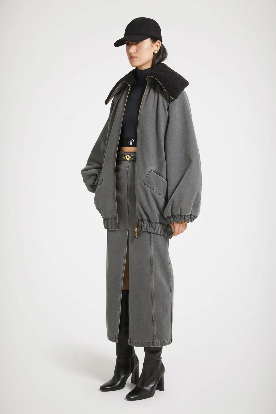 Patou H23OU023 veste jean denim bio Anthracite oversize