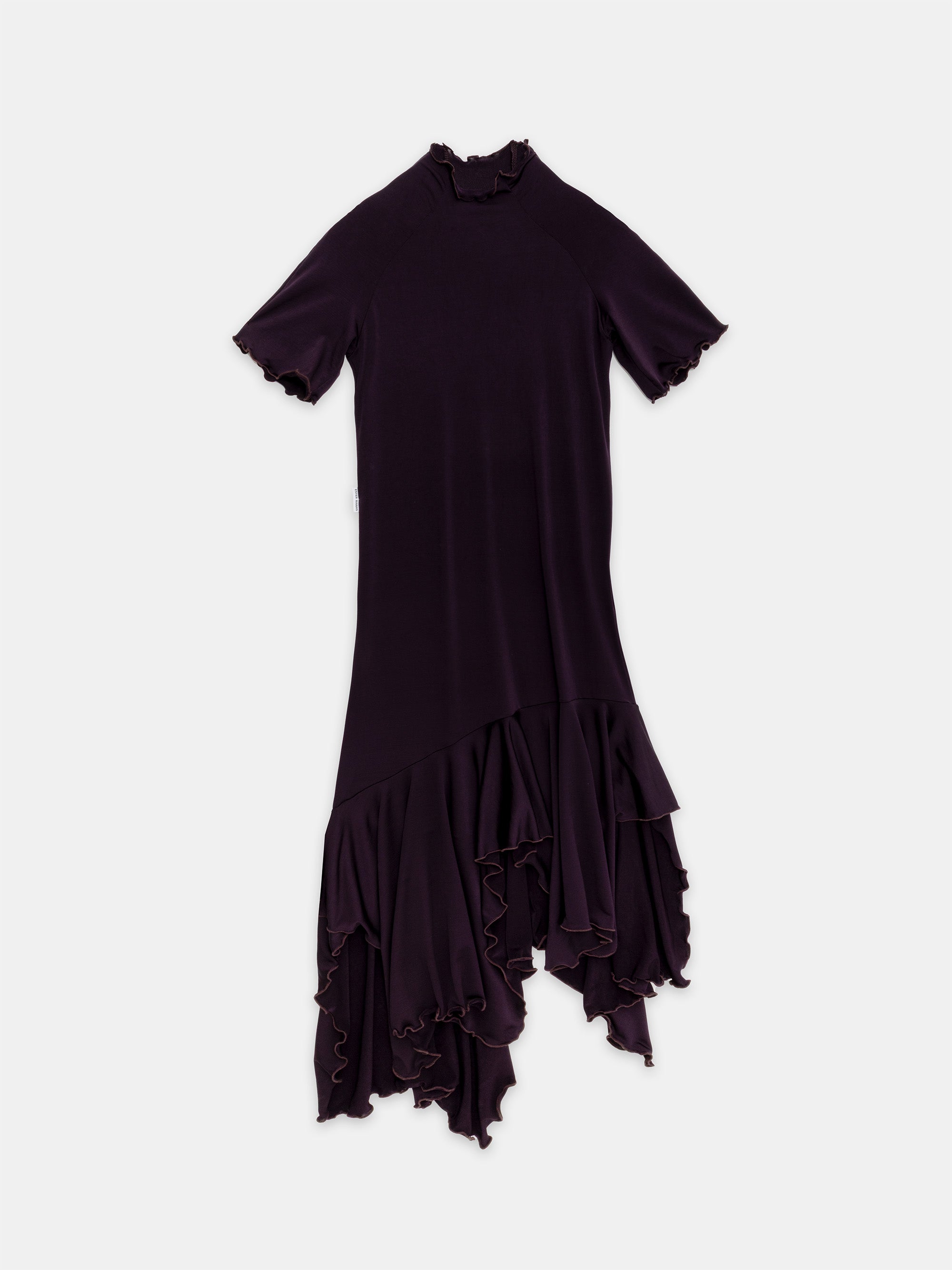 Ester Manas Easy Dress robe prune satin stretch col montant