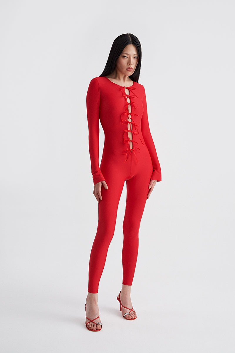 ATU Bowknotted Catsuit combinaison rouge S nœuds