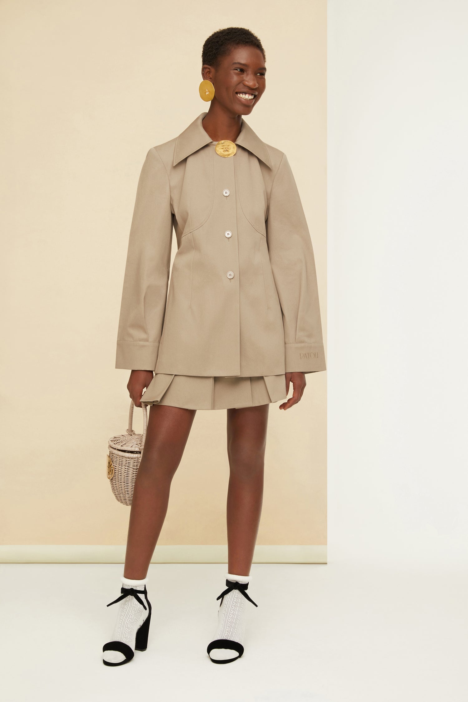 Patou JA023 veste coton bio Parchment beige ceinturée