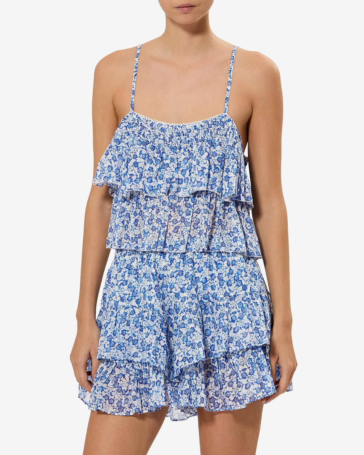Isabel Marant Erisa top bleu floral coton volants