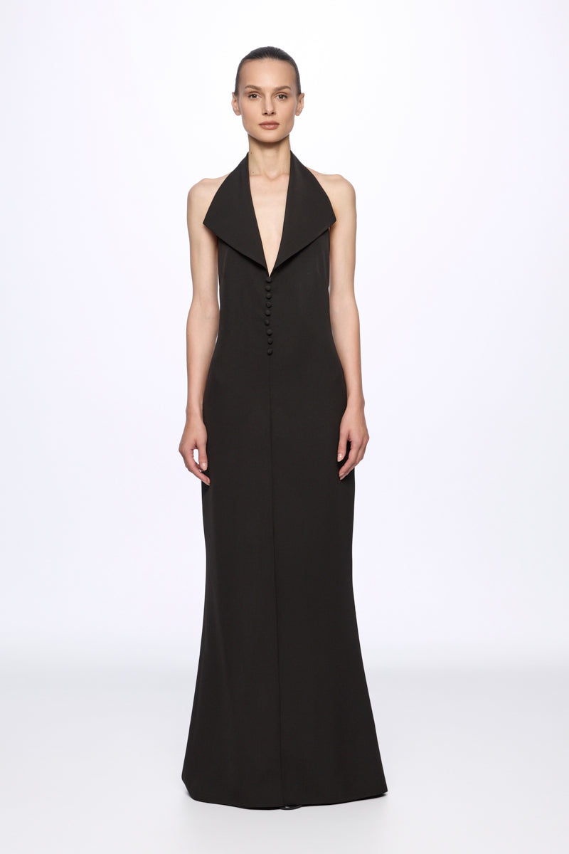 ATU Body Couture robe Black halter-neck maxi boutons noire