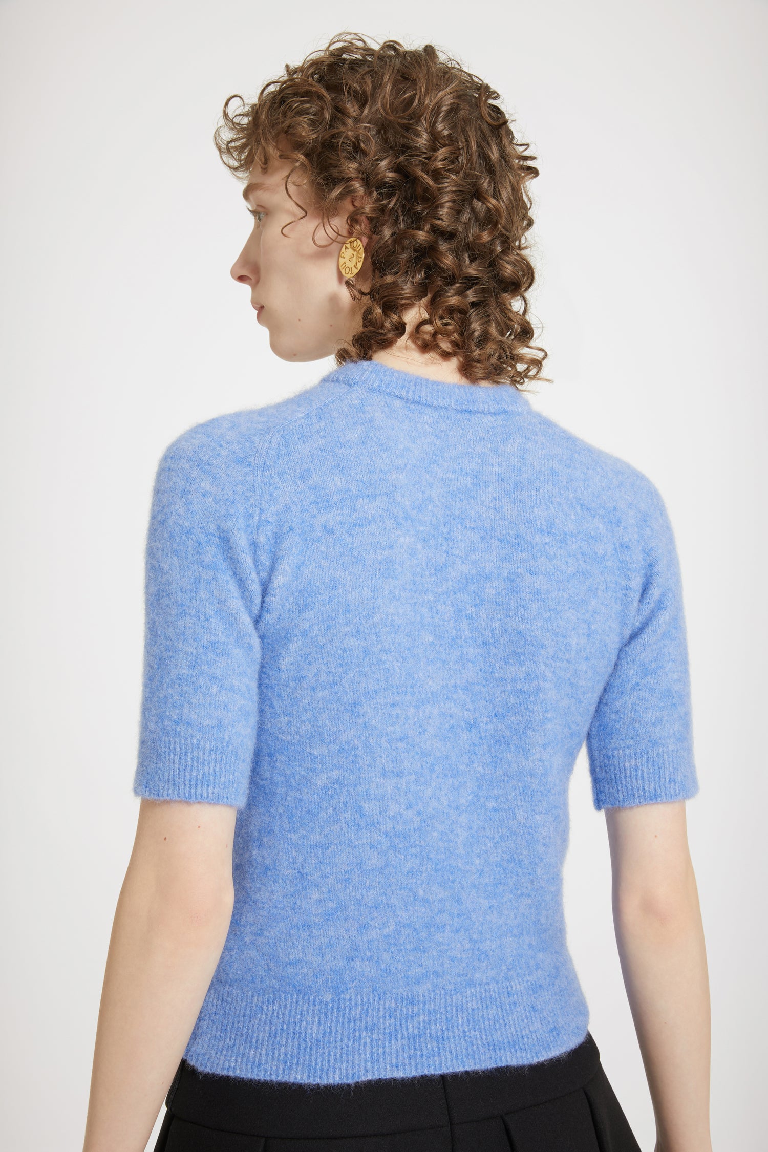 Patou H23KN1498065632B top alpaga bleu jacquard manches courtes