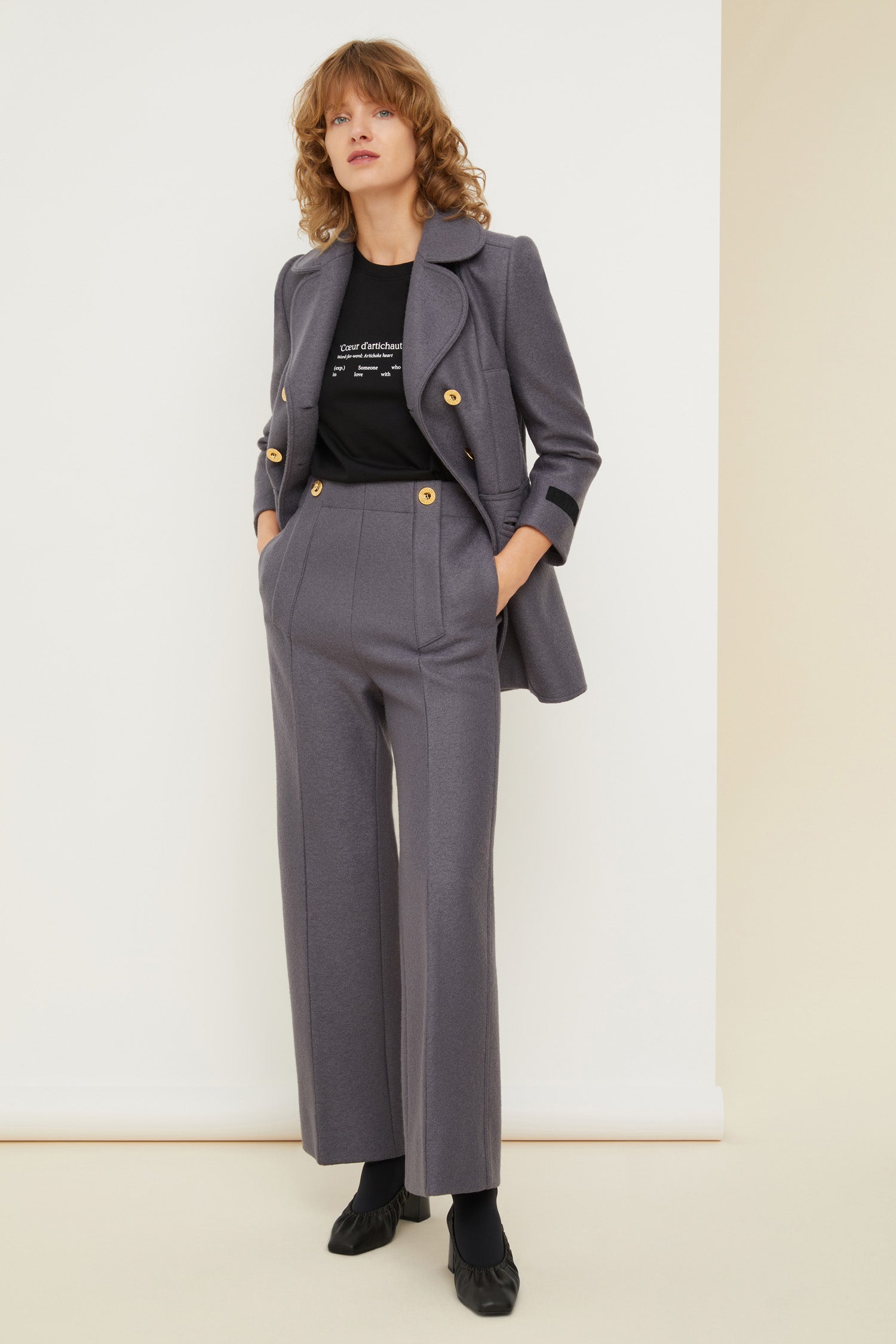 Patou TR012 H21TR0120070960A pantalon gris laine large