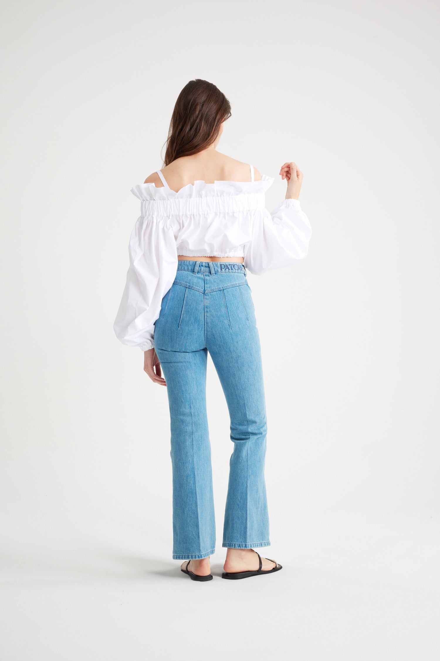 Patou TO043 top coton blanc cropped à cordon
