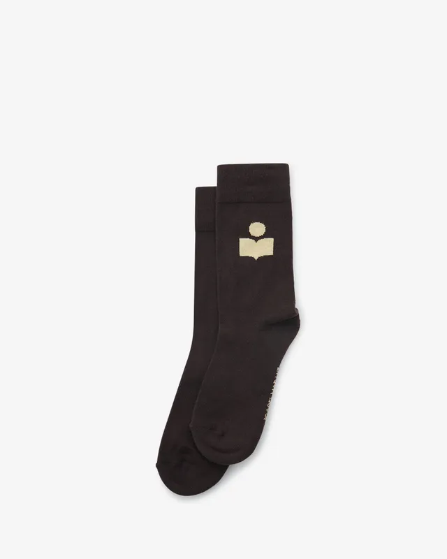 Isabel Marant Siloki chaussettes chocolat logo IM coton