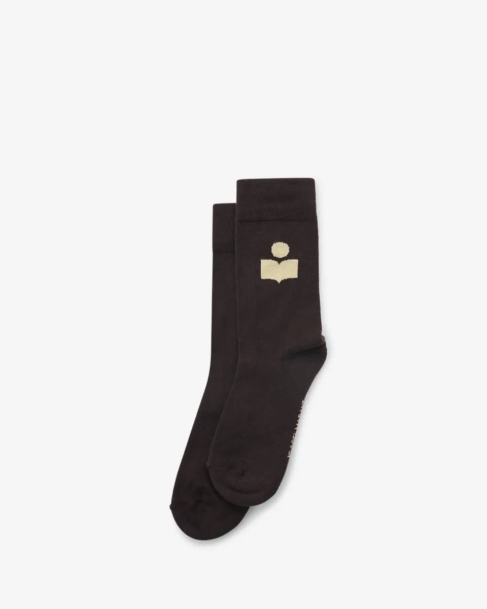 Isabel Marant Siloki chaussettes chocolat logo IM coton