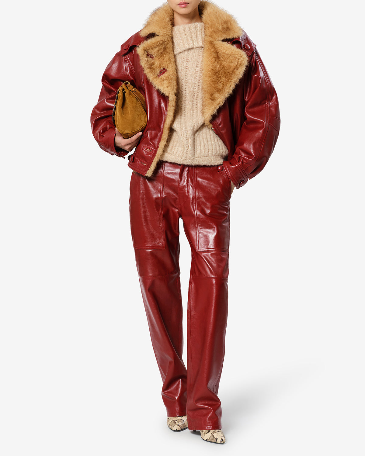 Isabel Marant Valka PA0809FA-D4B01I pantalon cuir deep red