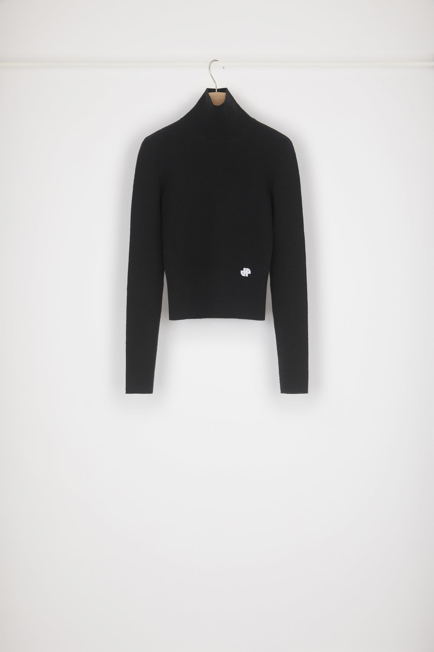 Patou KN058 pull maille côtelée col montant noir