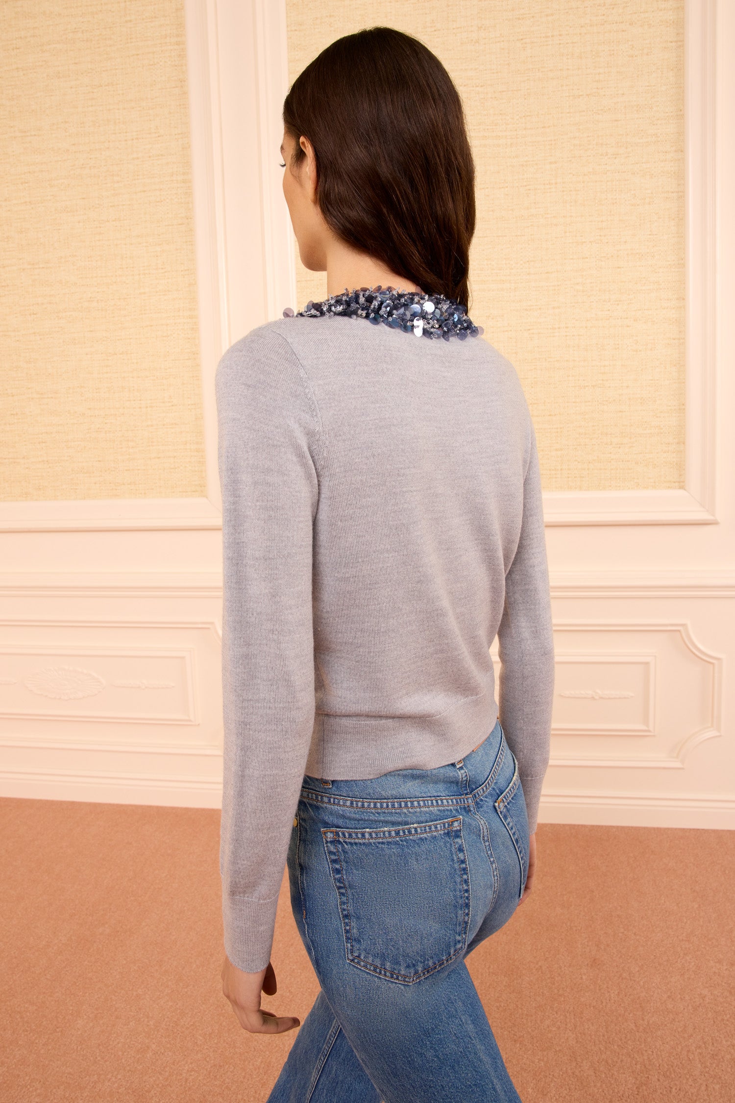Ulla Johnson Anna cardigan laine Ash sequins gris