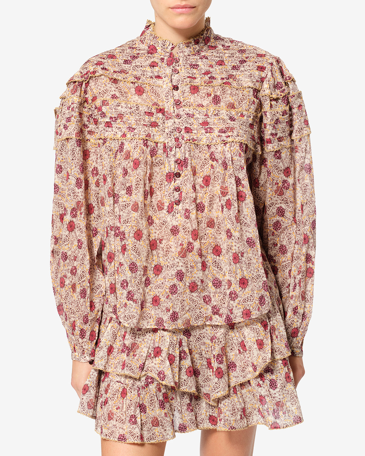 Isabel Marant Doane HT0914FA blouse voile coton écru-framboise