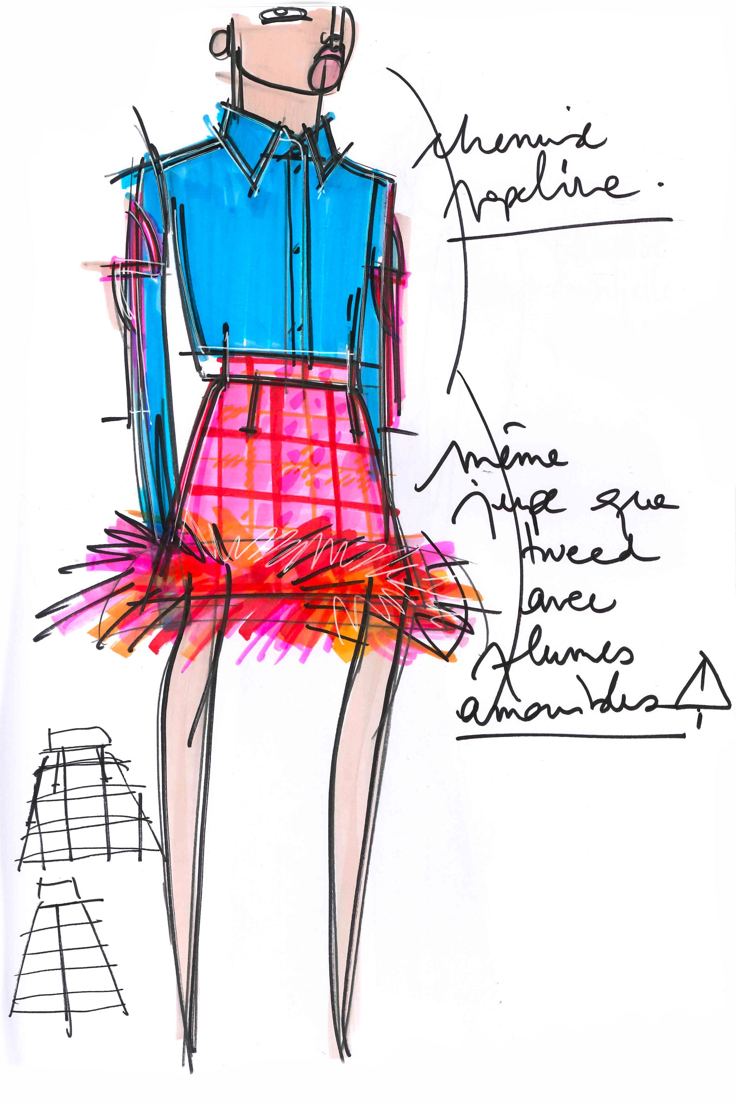 Patou A21SK02200965032 mini jupe Pink Checkerboard plumes