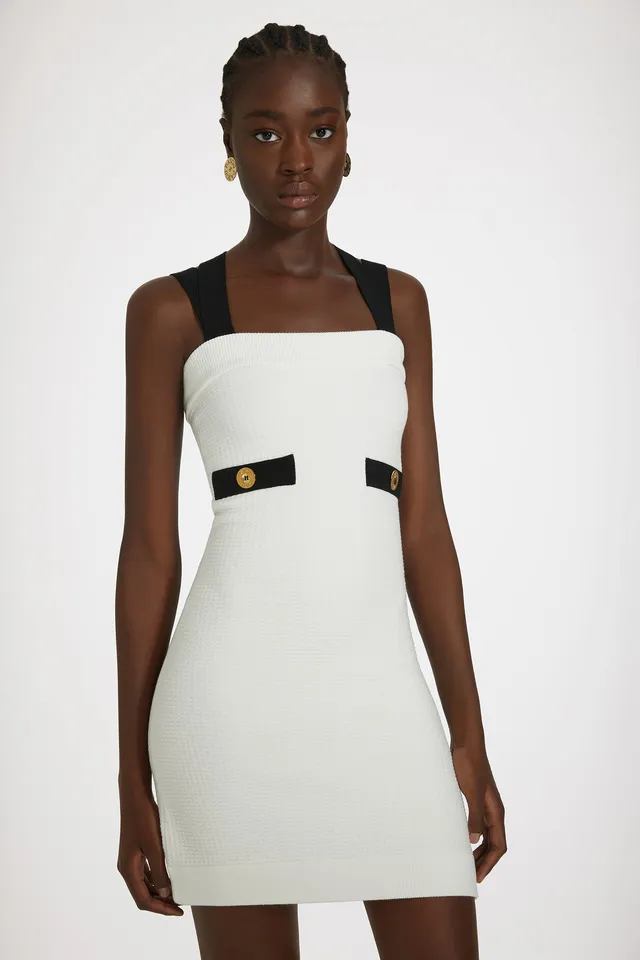 Patou Double strap mini dress robe maille 3D blanche