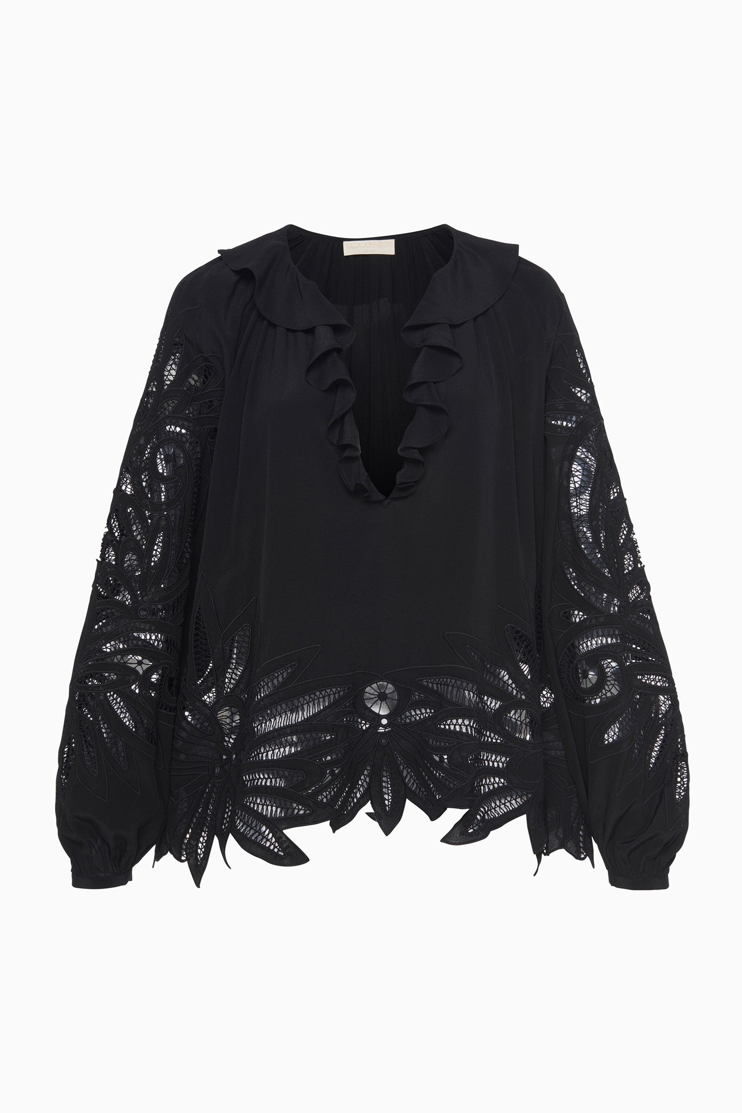 Ulla Johnson Adonis Silk Blouse chemisier noir soie brodé