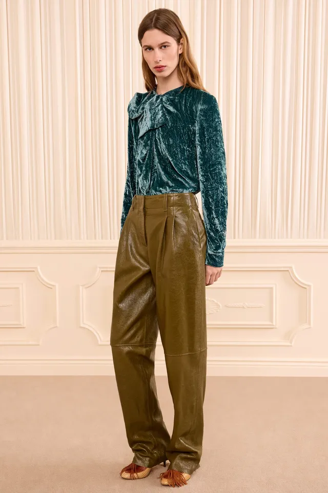 Ulla Johnson Keiran Pantalon Cuir Lichen Vert Fusele
