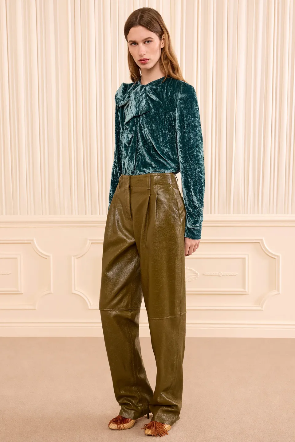 Ulla Johnson Keiran Pantalon Cuir Lichen Vert Fusele