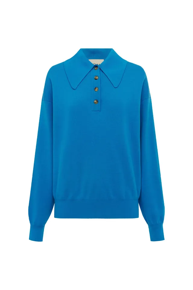 Alemais Claudia Azure Knit Polo pull laine col polo