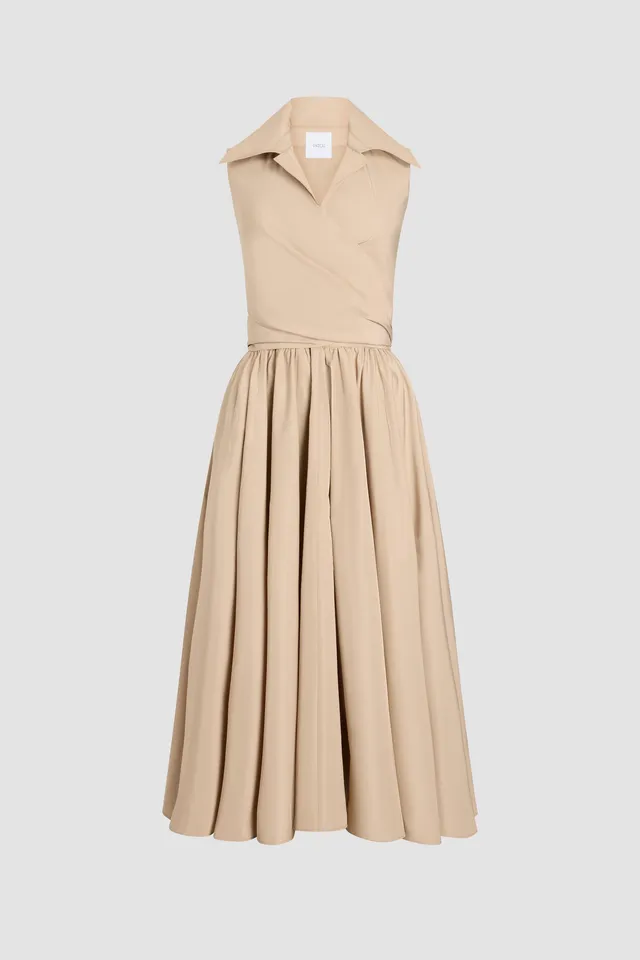 Patou DR223 robe midi faille drapée Dune sable