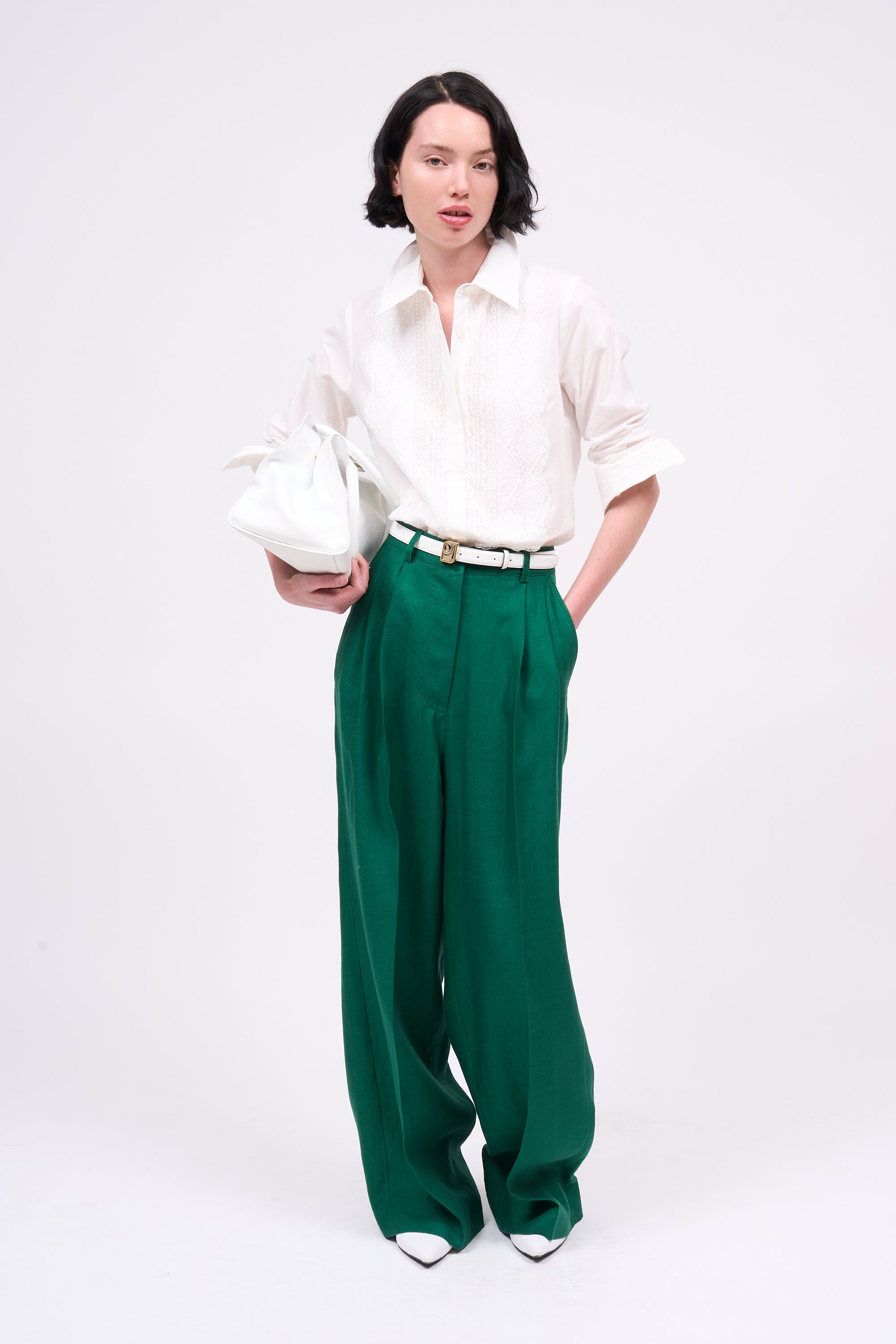 Paul & Joe Tailoring Mataram pantalon lin taille haute vert