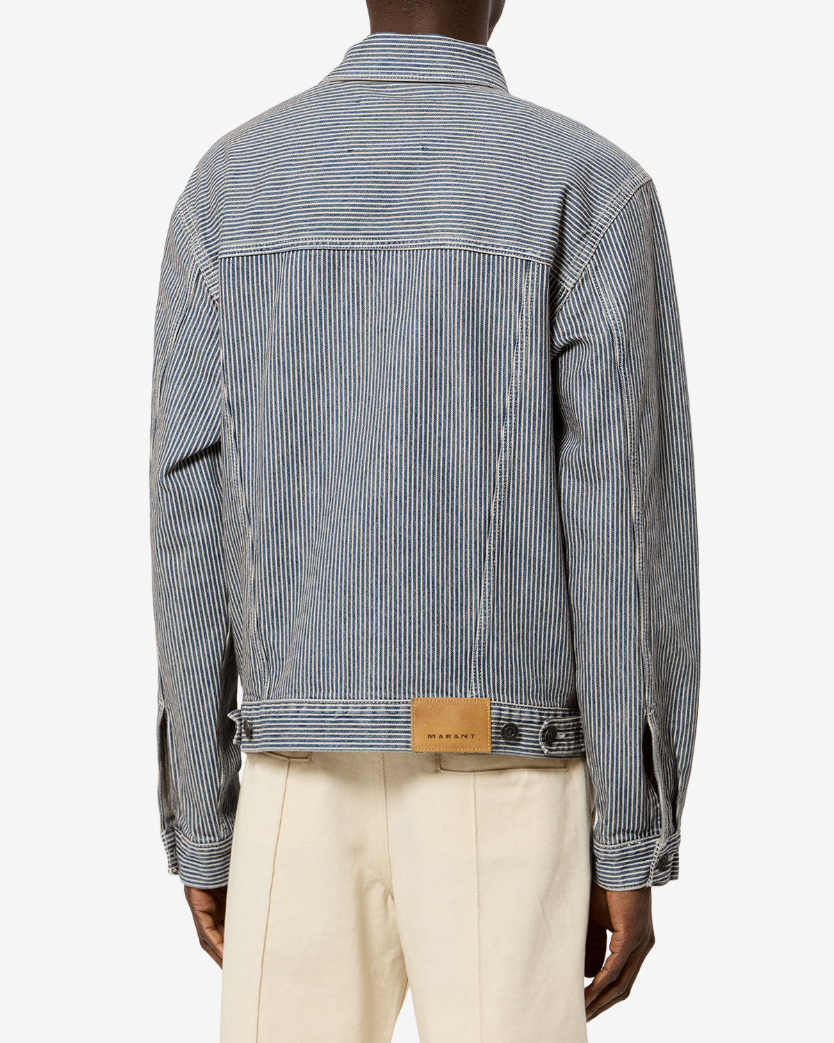 Isabel Marant Jango veste denim rayé bleu-blanc droite