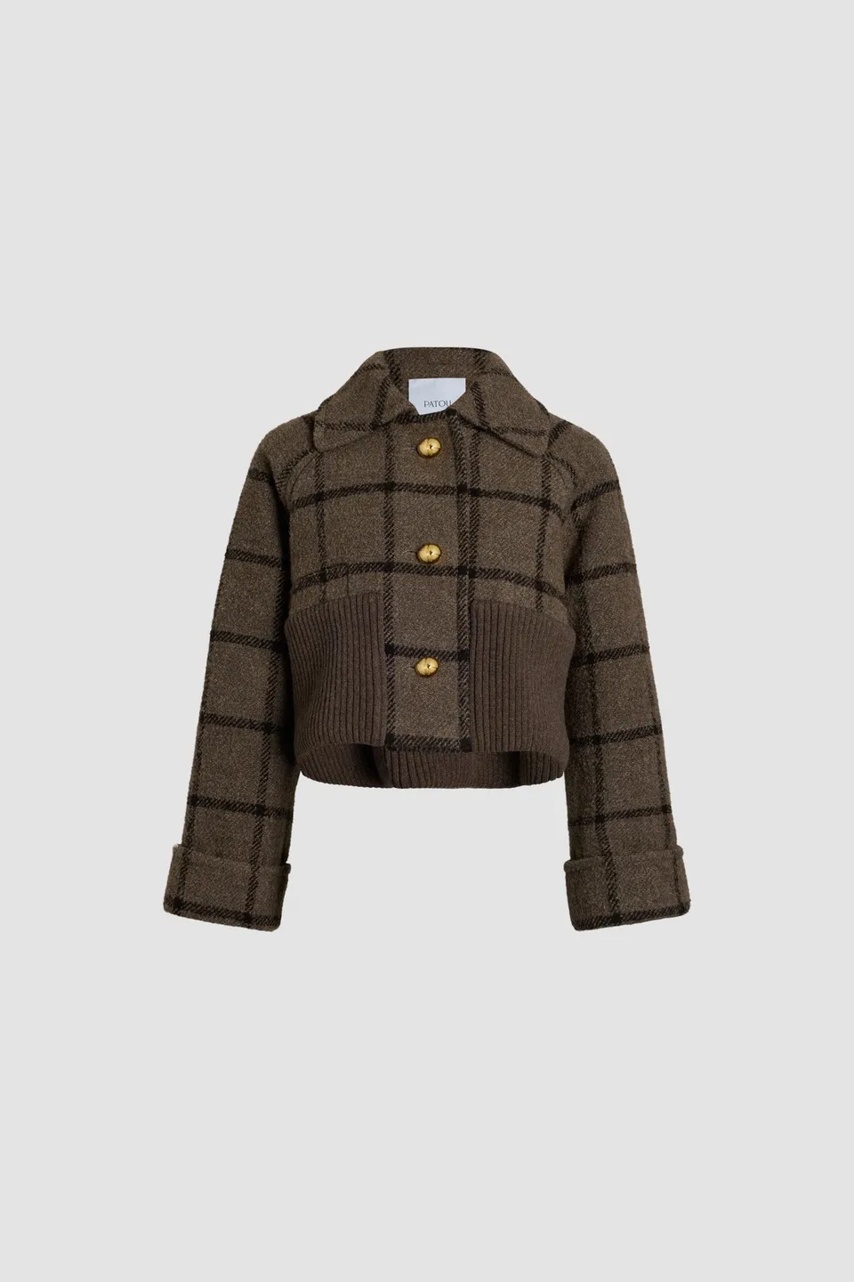 Patou Coats H24CO023 manteau gris à carreaux laine recyclée