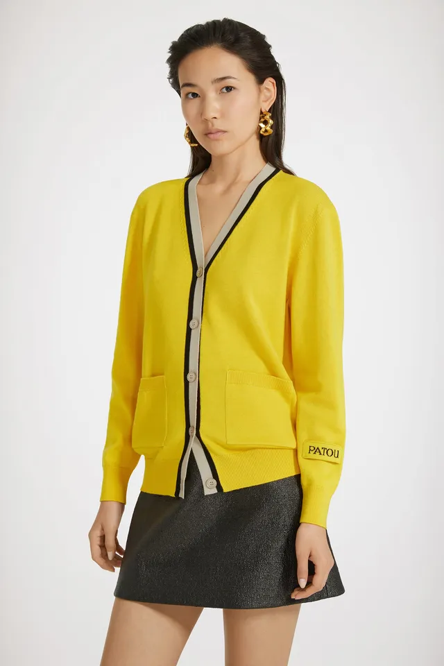 Patou KN131 Cardigan Contrast Coton Laine Jaune