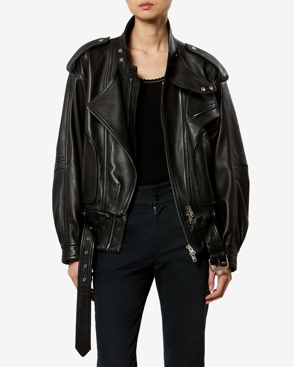 Isabel Marant Farza veste cuir agneau noir