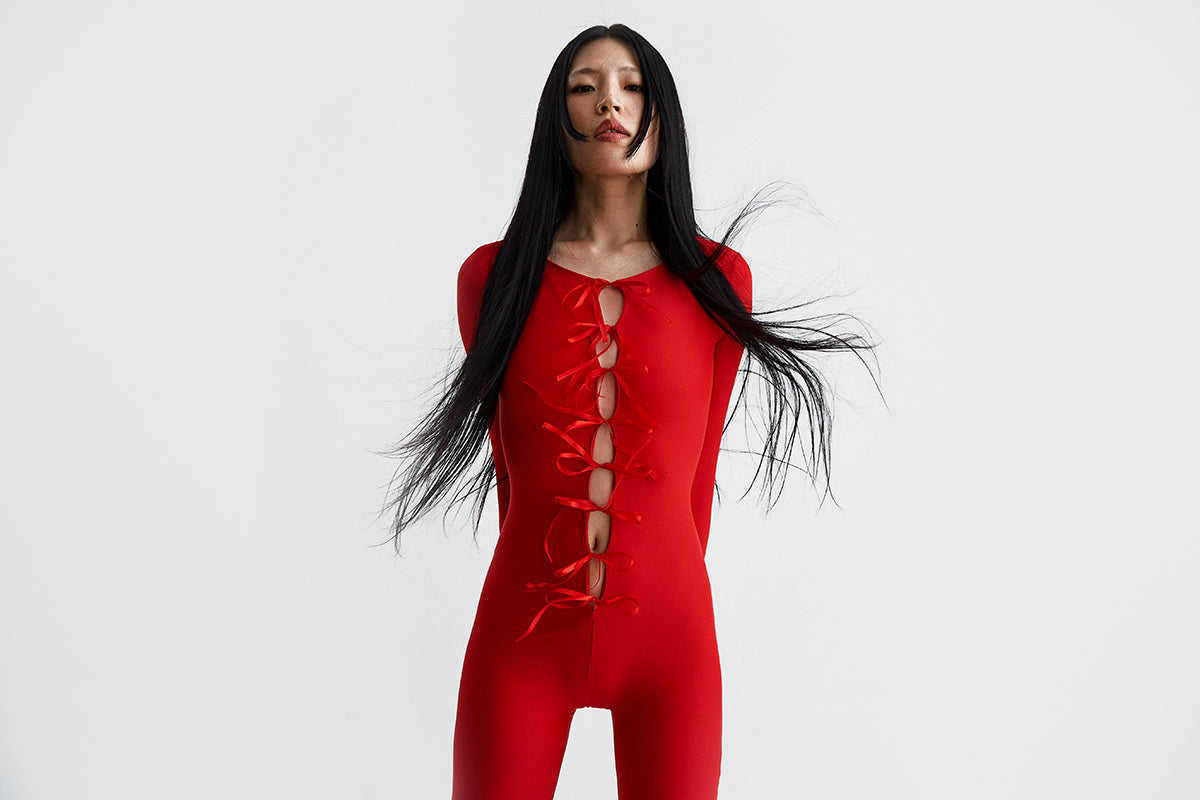 ATU Bowknotted Catsuit combinaison rouge S nœuds