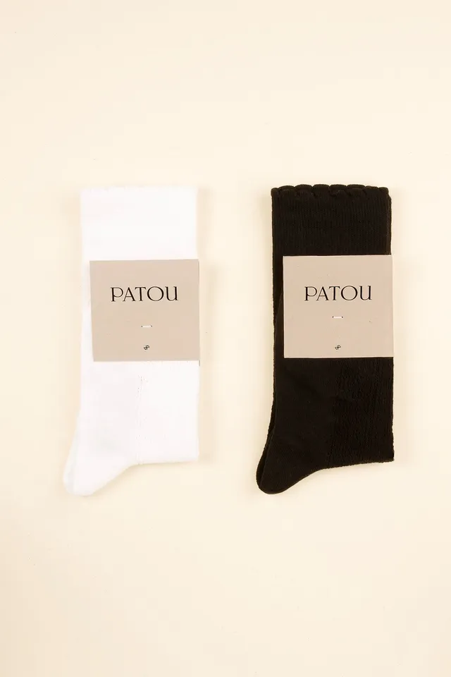 Patou Accessories P22AC0410118900B chaussettes coton bio noir blanc x2