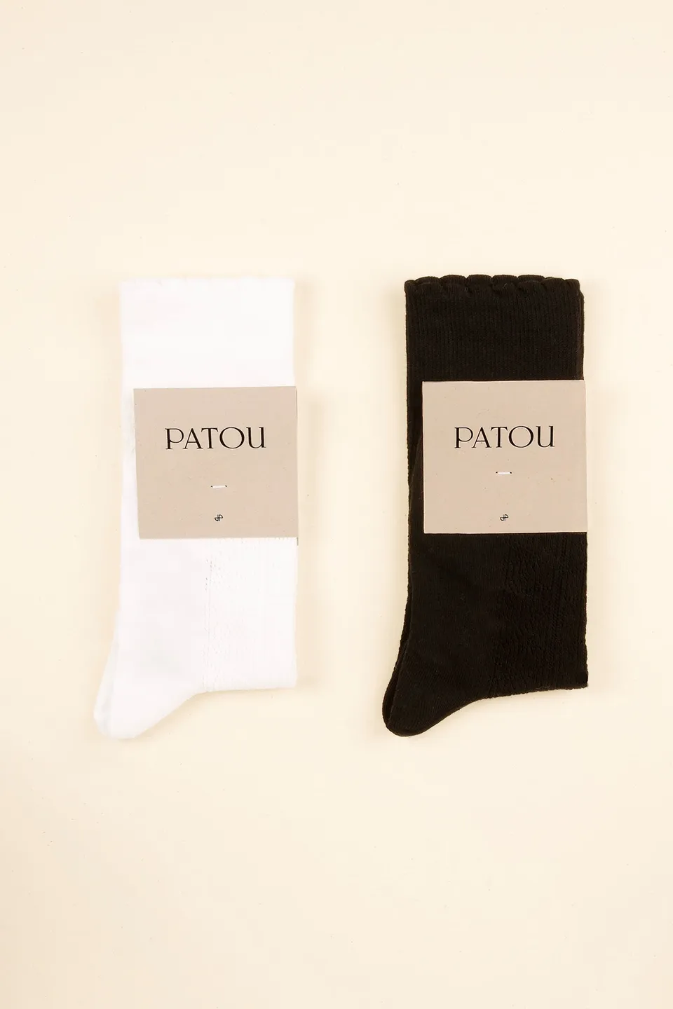 Patou Accessories P22AC0410118900B chaussettes coton bio noir blanc x2