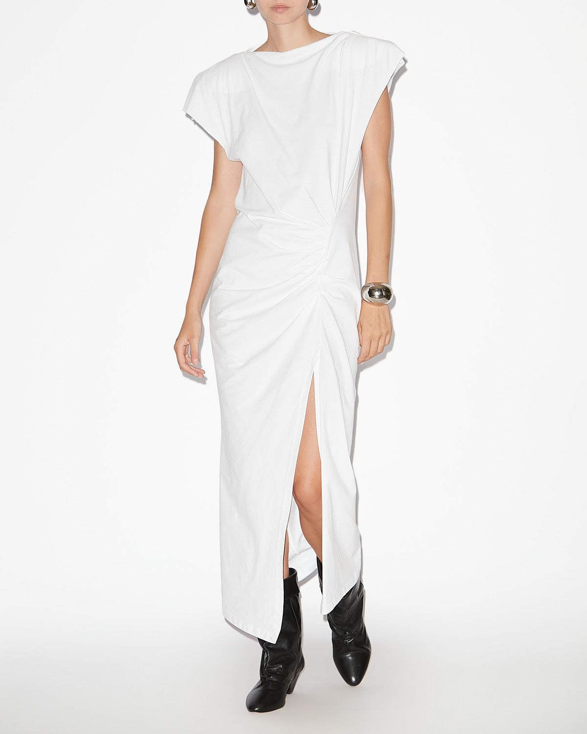 Isabel Marant Nadela robe jersey coton blanc fente