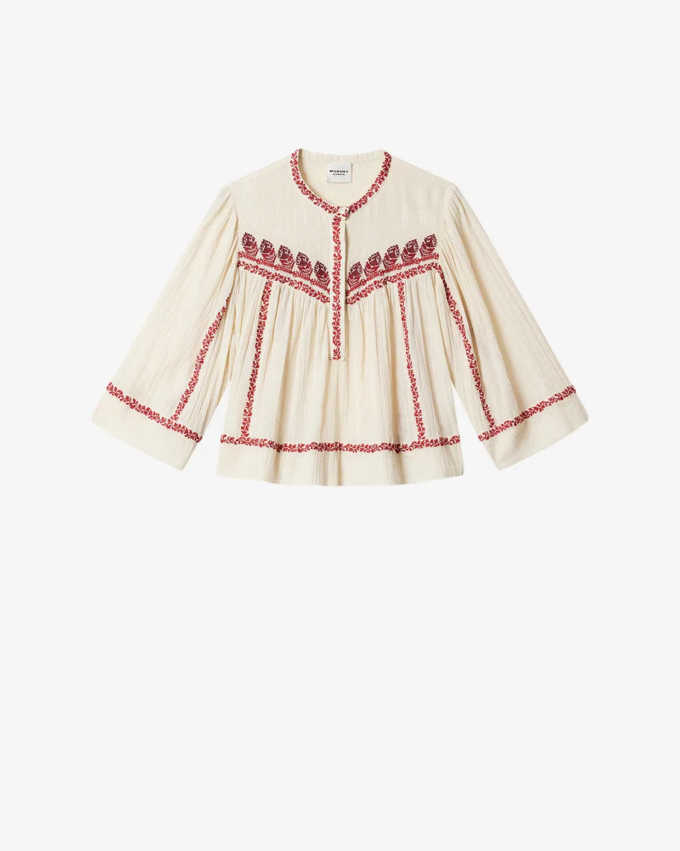 Isabel Marant Juline top blouse coton beige rouge