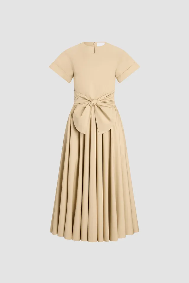 Patou DR241 robe midi coton bio Safari Sand manches courtes