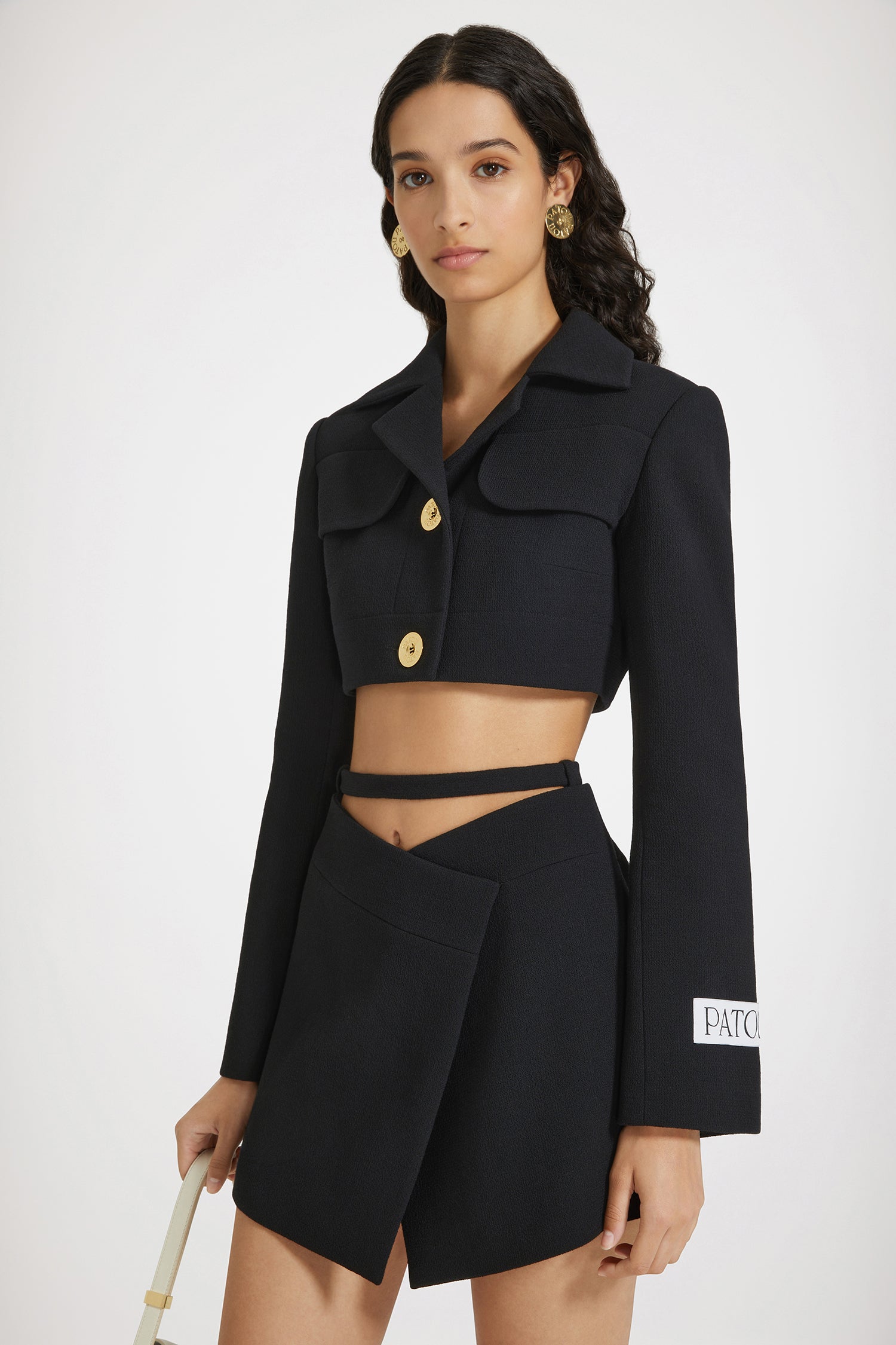 Patou JA037 veste cropped noire crêpe de laine double