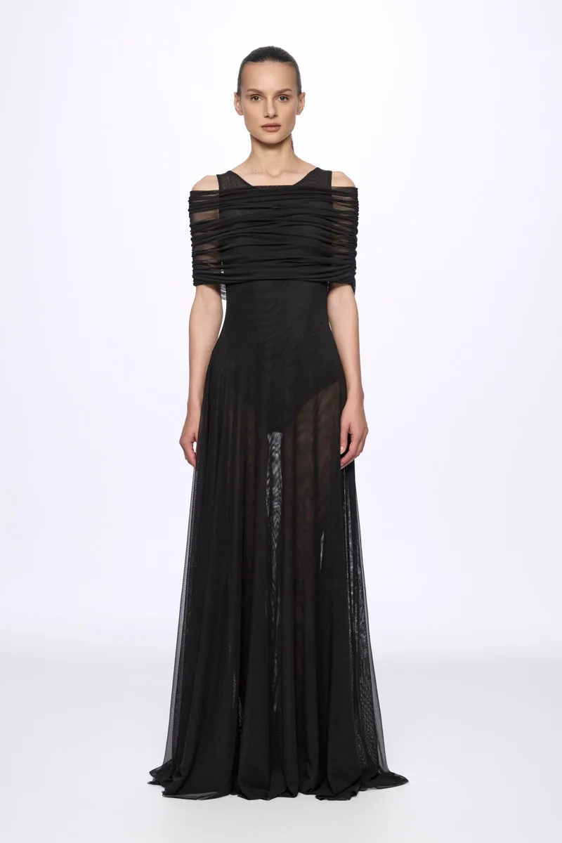 ATU Body Couture Round Neck Mesh robe maxi noire taille S